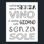 Póster Una Comida Sin Vino.<br><div class="desc">No olvide este viejo dicho italiano,  "Una cena senza vino e come un giorno senza sole",  una comida sin vino es como un día sin sol.</div>