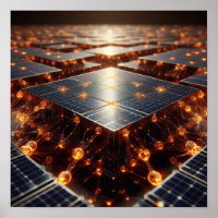 Una compleja matriz de orbs ámbar y componentes