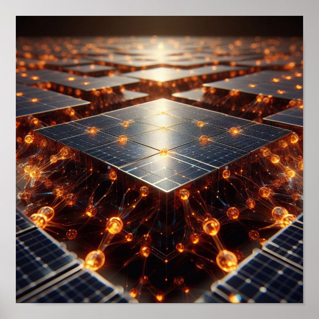 Póster Una compleja matriz de orbs ámbar y componentes (Frente)