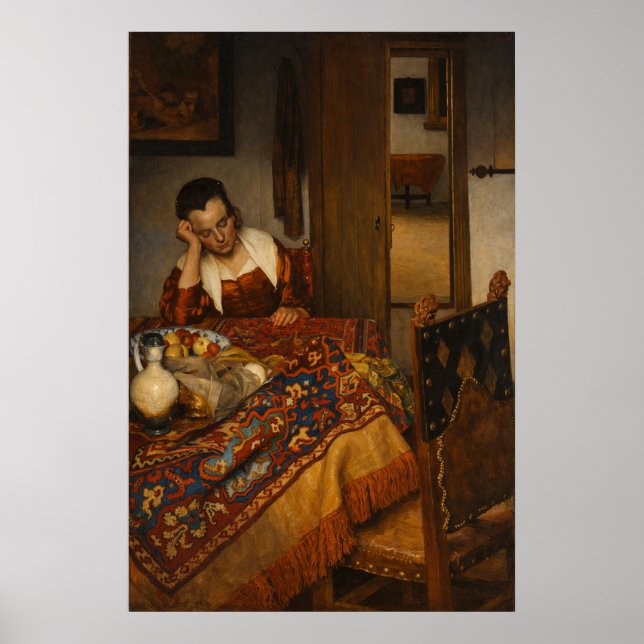 Póster Una criada dormida de Johannes Vermeer  (Frente)