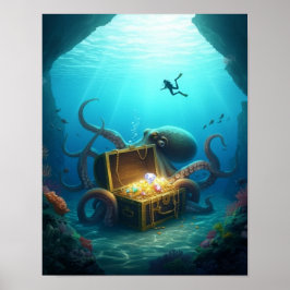 Póster Una criatura marina protege un tesoro