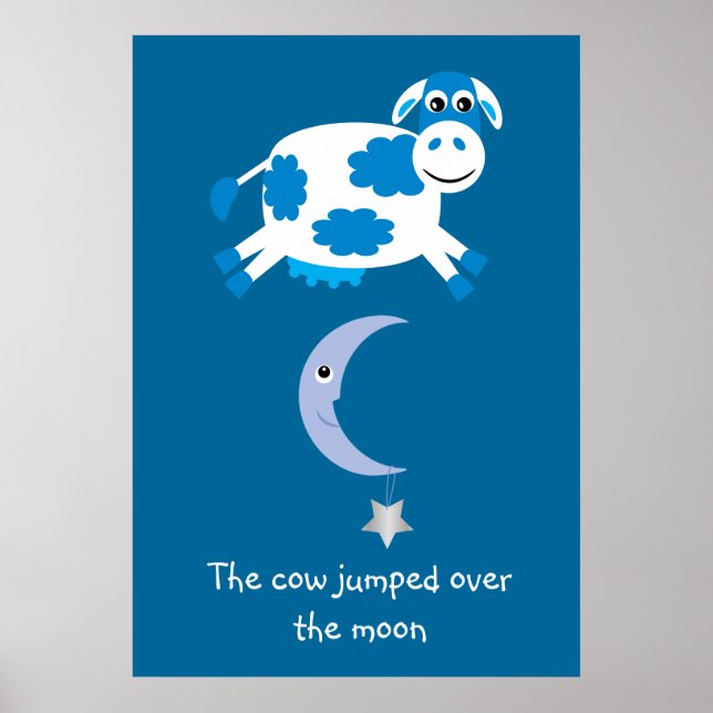 Póster Una Cuta Vaca Azul Saltó Sobre La Luna (Frente)