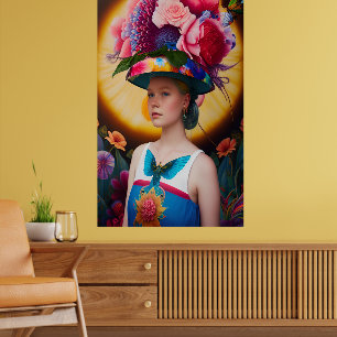 Póster Una dama con un gorra floral