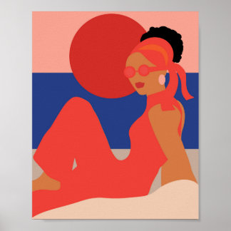 Póster Una dama de diseño en la playa
