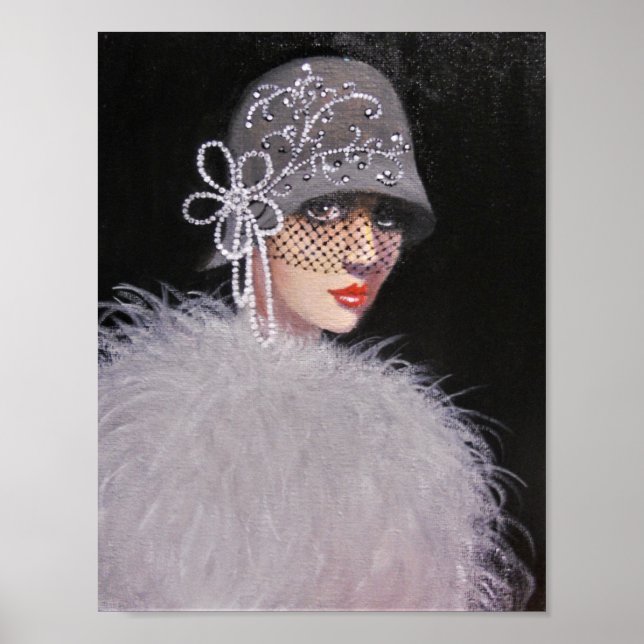 PÓSTER UNA DAMA DE VINTAJE EN GRIS/POSTER (Frente)