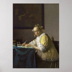 Póster Una dama escribiendo, c. 1665 (aceite sobre lienzo