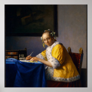 Póster Una dama escribiendo de Johannes Vermeer