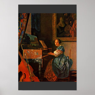 Póster Una Dama Sentada En Un Virginal, Por Vermeer Van D