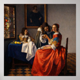 Póster Una dama y dos caballeros de Johannes Vermeer