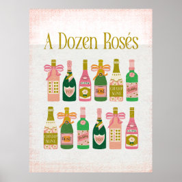 Póster Una docena de Rosés Rosa Botellas De Champán Vino 