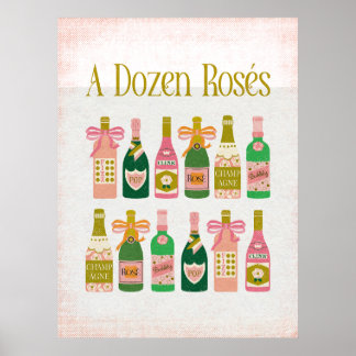 Póster Una docena de Rosés Rosa Botellas De Champán Vino 