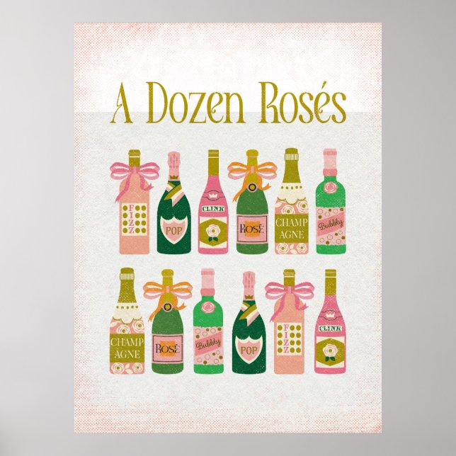 Póster Una docena de Rosés Rosa Botellas De Champán Vino  (Frente)