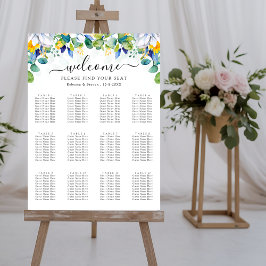 Póster Una elegante gráfica de boda azul floral