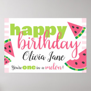 Póster Una en Melón Melón Feliz Cumpleaños Personalizado