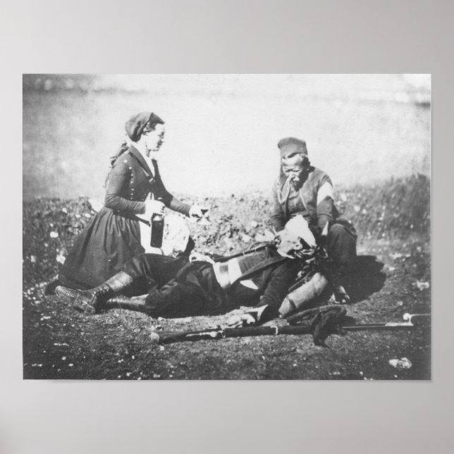 Póster Una enfermera cuidando a un hombre herido (Frente)