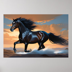 Póster Una escena de la naturaleza Un caballo negro