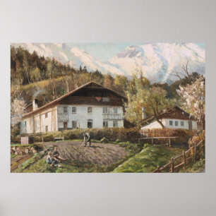Póster Una escena de montañas, con luz rosa   Paisaje