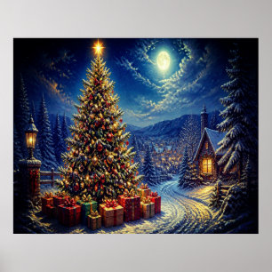 Póster Una escena de Navidad azul en la calle del barrio