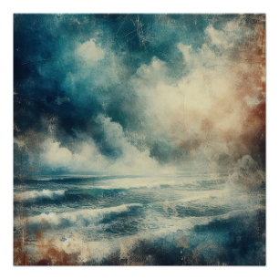 Póster Una escena de océano turbulento fotografía antigua