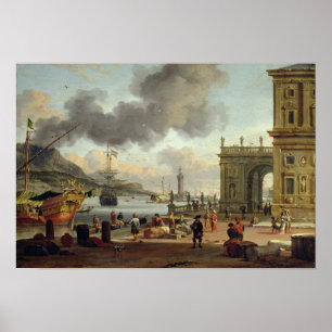 Póster Una escena de puerto mediterráneo