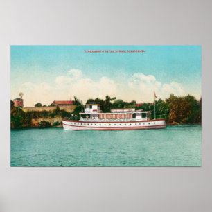 Póster Una escena del río Sacramento con una barca