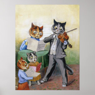 Póster Una familia de músicos gatos, Louis Wain