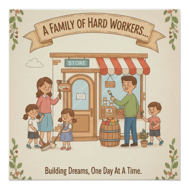 Póster Una Familia De Trabajadores Duros (Anverso)