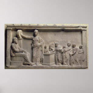 Póster Una familia que sacrifica un toro a Asclepius