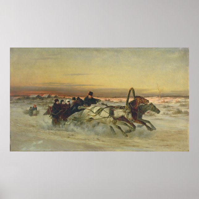 Póster Una fascinante troika de invierno al amanecer (Frente)