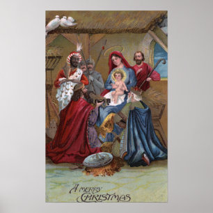 Póster Una feliz escena de ChristmasNativity