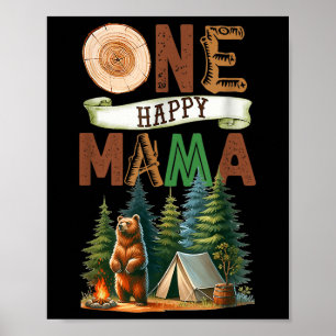 Póster Una Feliz Mamá Campista Oso de Cumpleaños Camping 
