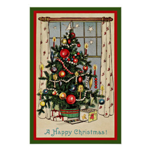 Póster Una Feliz Navidad, ilustración vintage,