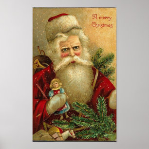 Póster Una Feliz Navidad Santa y Doll Card