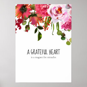 Póster Una flor Inspiradora del corazón agradecida