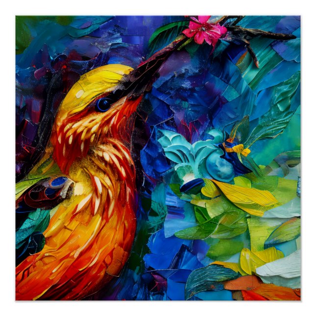 Póster Una hermosa pintura mediática mixta de Hummingbird (Anverso)