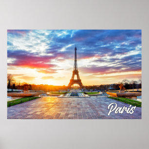 Póster Una Hermosa Puesta de Sol Sobre París, Francia