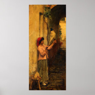 Póster Una hilandera napolitana de lino por Waterhouse