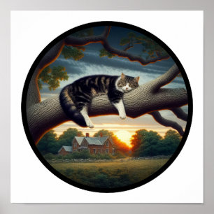 Póster Una imagen 3D circular de un gato doméstico de pel