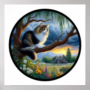 Póster Una imagen 3D circular de un gato doméstico de pel