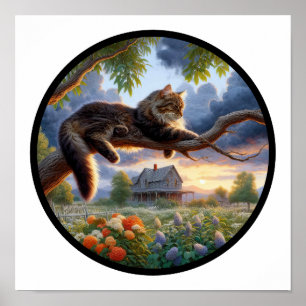 Póster Una imagen 3D circular de un gato doméstico de pel