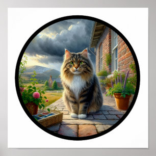 Póster Una imagen 3D circular de un gato doméstico de pel
