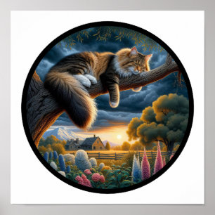 Póster Una imagen 3D circular de un gato doméstico de pel