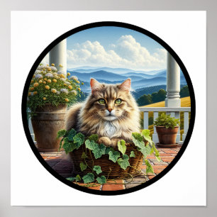 Póster Una imagen 3D circular de un gato doméstico de pel