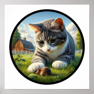 Póster Una imagen 3D circular de un gato doméstico de pel