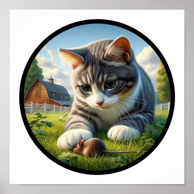 Póster Una imagen 3D circular de un gato doméstico de pel (Frente)