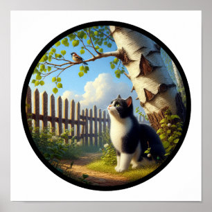 Póster Una imagen 3D circular de un hermoso gato esmoquin
