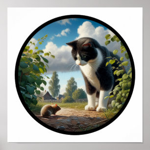 Póster Una imagen 3D circular de un hermoso gato esmoquin