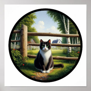 Póster Una imagen 3D circular de un hermoso gato esmoquin