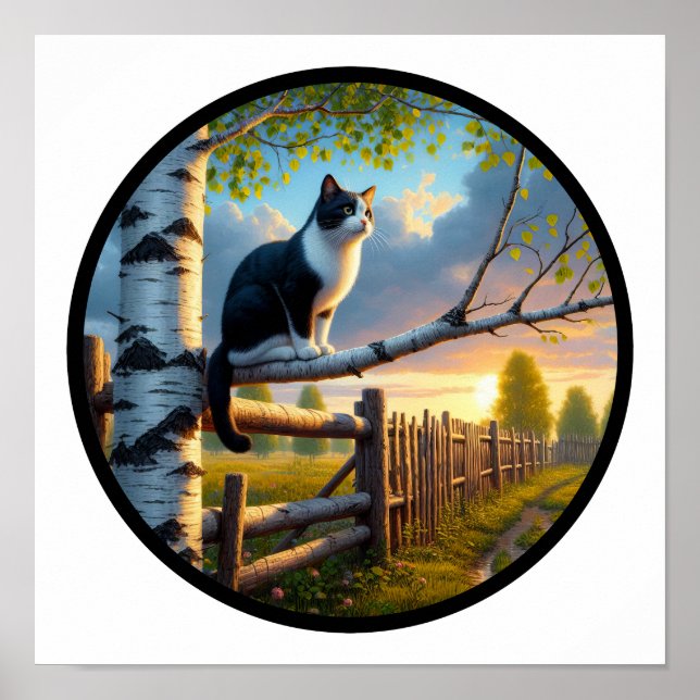 Póster Una imagen 3D circular de un hermoso gato esmoquin (Frente)