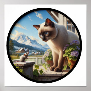 Póster Una imagen 3D circular de un hermoso gato siamés